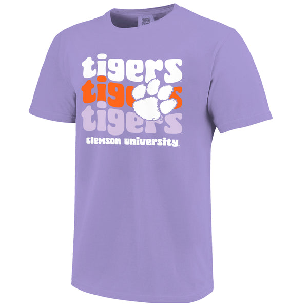 Clemson Youth Comfort Colors Mascot Wave Tee - LT PURPLE