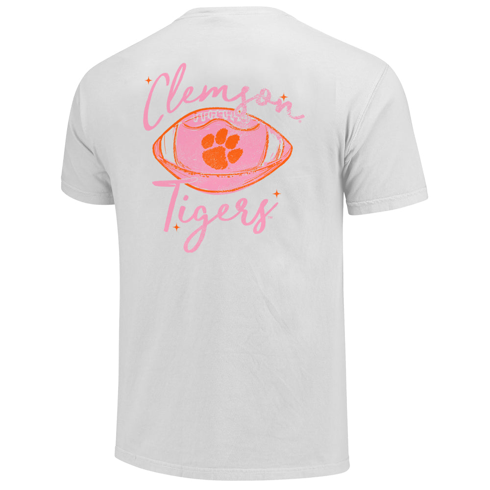 Clemson Youth Comfort Colors Sketchy Football Script Tee - WHITE