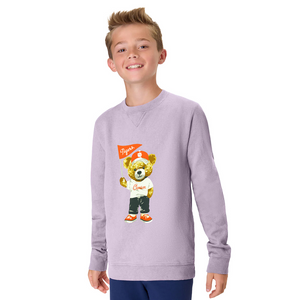 Clemson Comfort Wash Youth Flag Teddy Bear Crewneck - LT PURPLE
