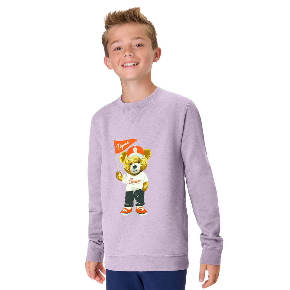 Clemson Comfort Wash Youth Flag Teddy Bear Crewneck