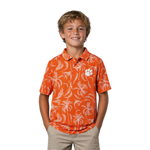 Clemson Youth Marlin Palm Polo - ORANGE
