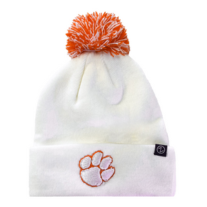 Clemson Zephyr Pom Aspect 3D Knit Hat - WHITE