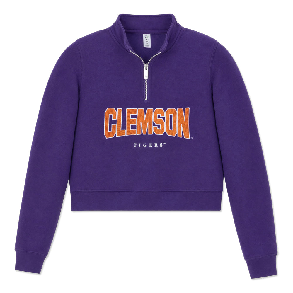 Clemson ZooZatz Girls Cropped Fleece Quarter-Zip - PURPLE