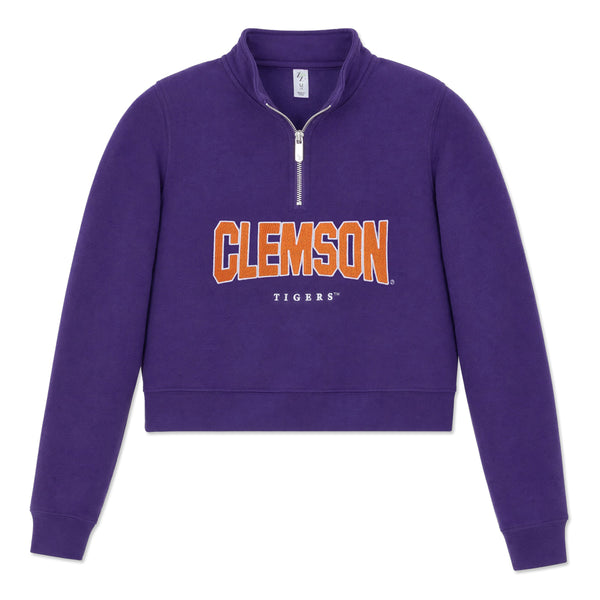 Clemson ZooZatz Girls Cropped Fleece Quarter-Zip - PURPLE