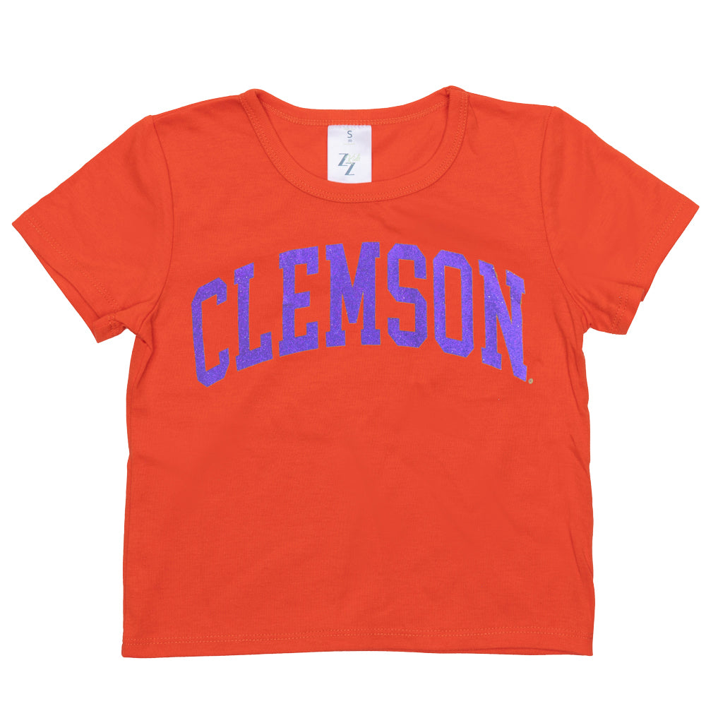 Clemson ZooZatz Girls Glitter Arch Tee - ORANGE