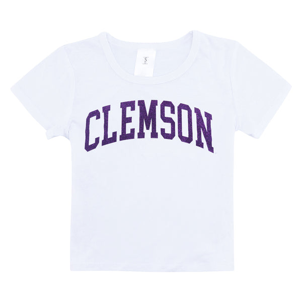 Clemson ZooZatz Girls Glitter Arch Tee - WHITE