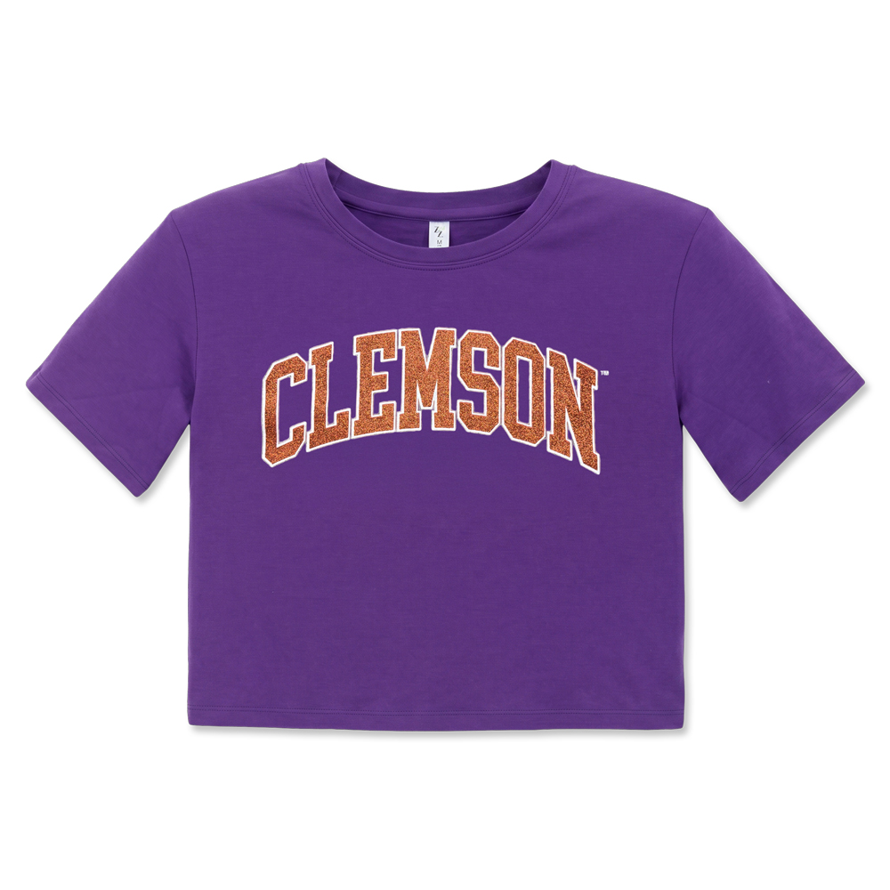 Clemson ZooZatz Girls Glitter Ballpark Tee - PURPLE