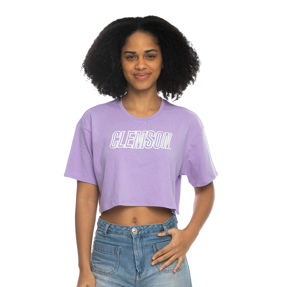 Clemson ZooZatz Women's Boxy Crop Tee - LT PURPLE