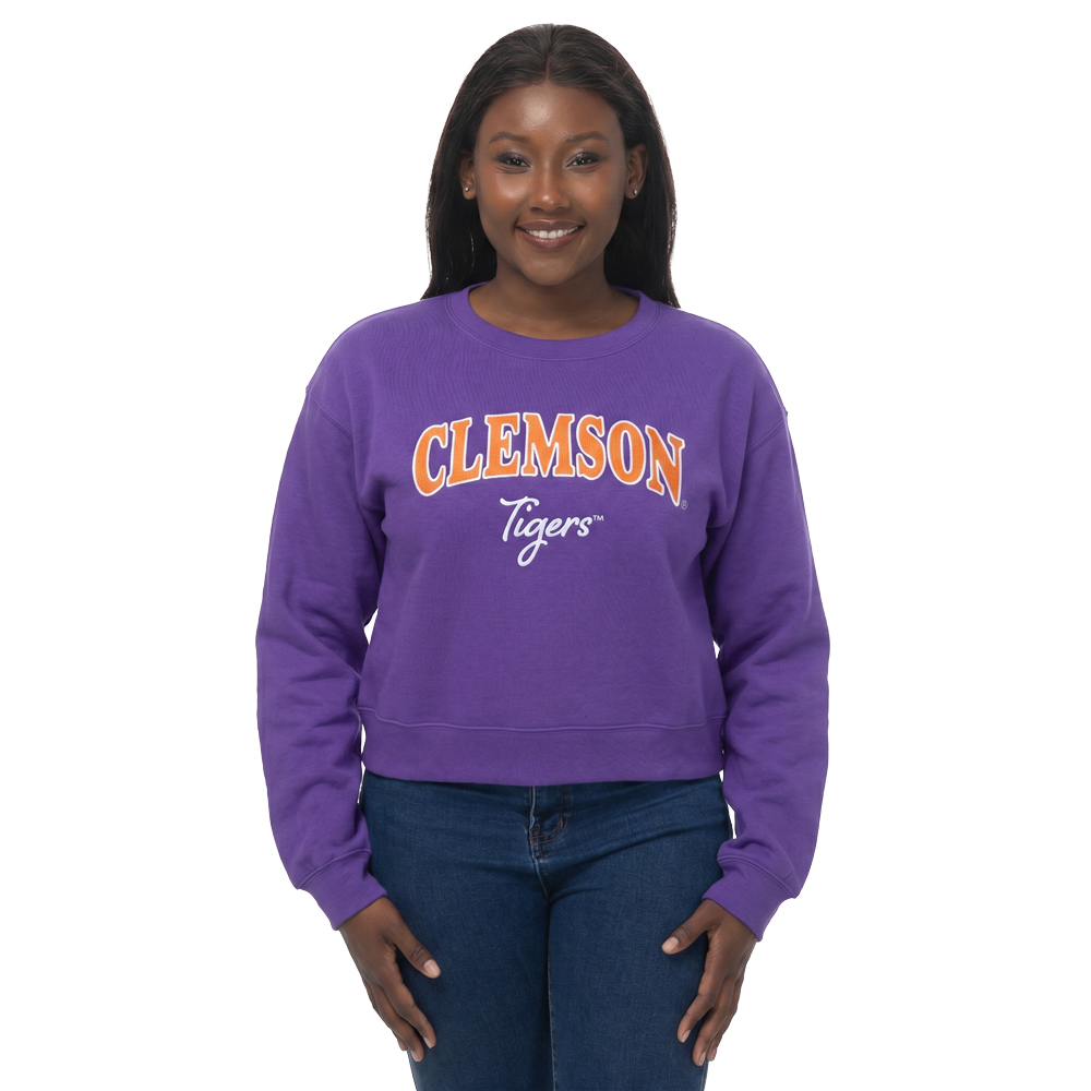 Clemson ZooZatz Women's Cropped Crewneck Sweatshirt - PURPLE