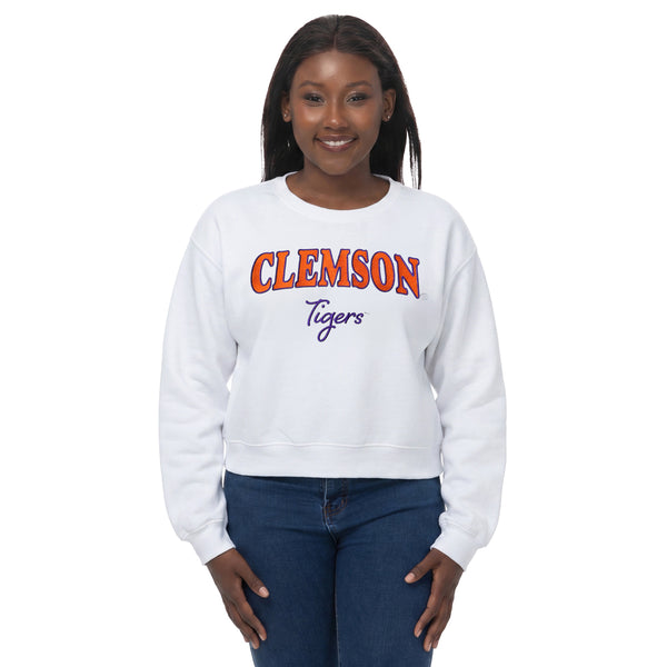 Clemson ZooZatz Women's Cropped Crewneck Sweatshirt - WHITE