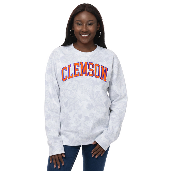 Clemson ZooZatz Women's Earth Camo Crewneck - WHITE