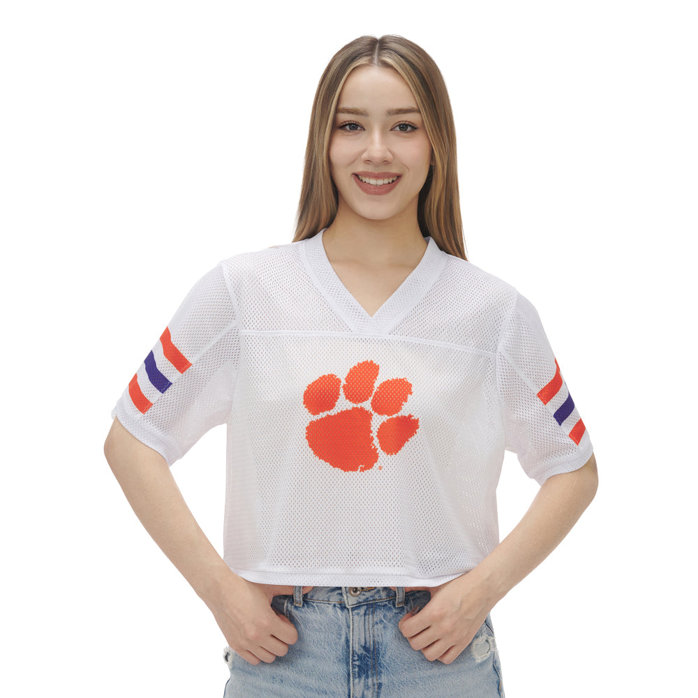 Clemson ZooZatz Women's Field Goal Mesh V-Neck Top - WHITE