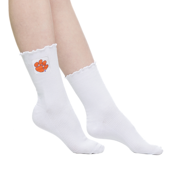 Clemson ZooZatz Women’s Ruffle Edge Sock - WHITE