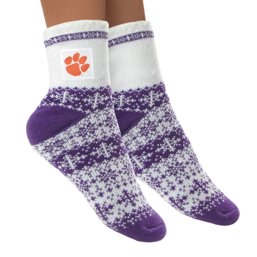 Clemson Zoozatz Women's Square Patch Holiday Socks  - WHITE/PURPLE