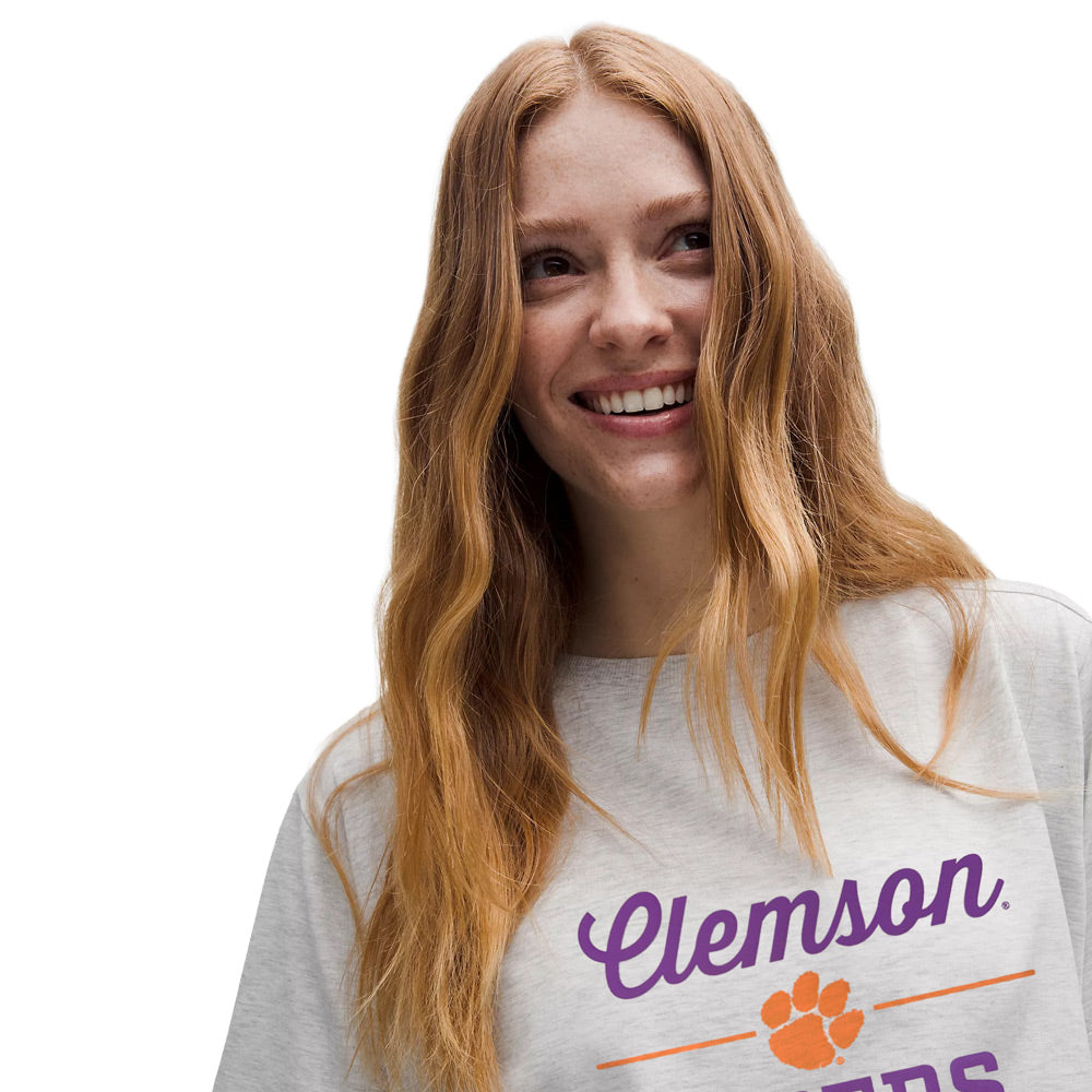 Clemson lululemon Women's All Yours Organic Cotton Cropped T-Shirt - MD GREY