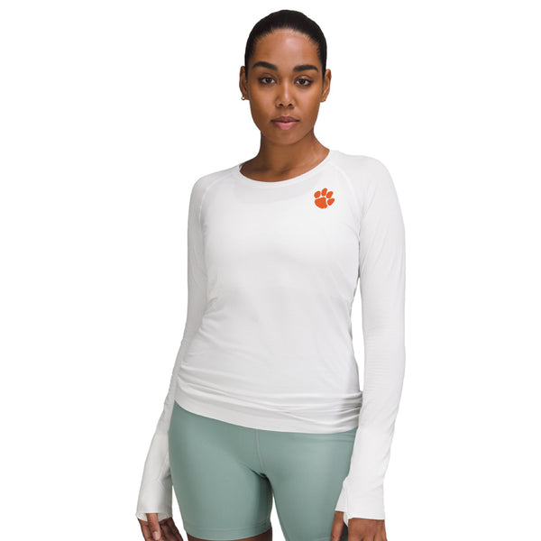 Clemson lululemon Women's Curvy White Swiftly Tech Long Sleeve Shirt 2.0 - WHITE
