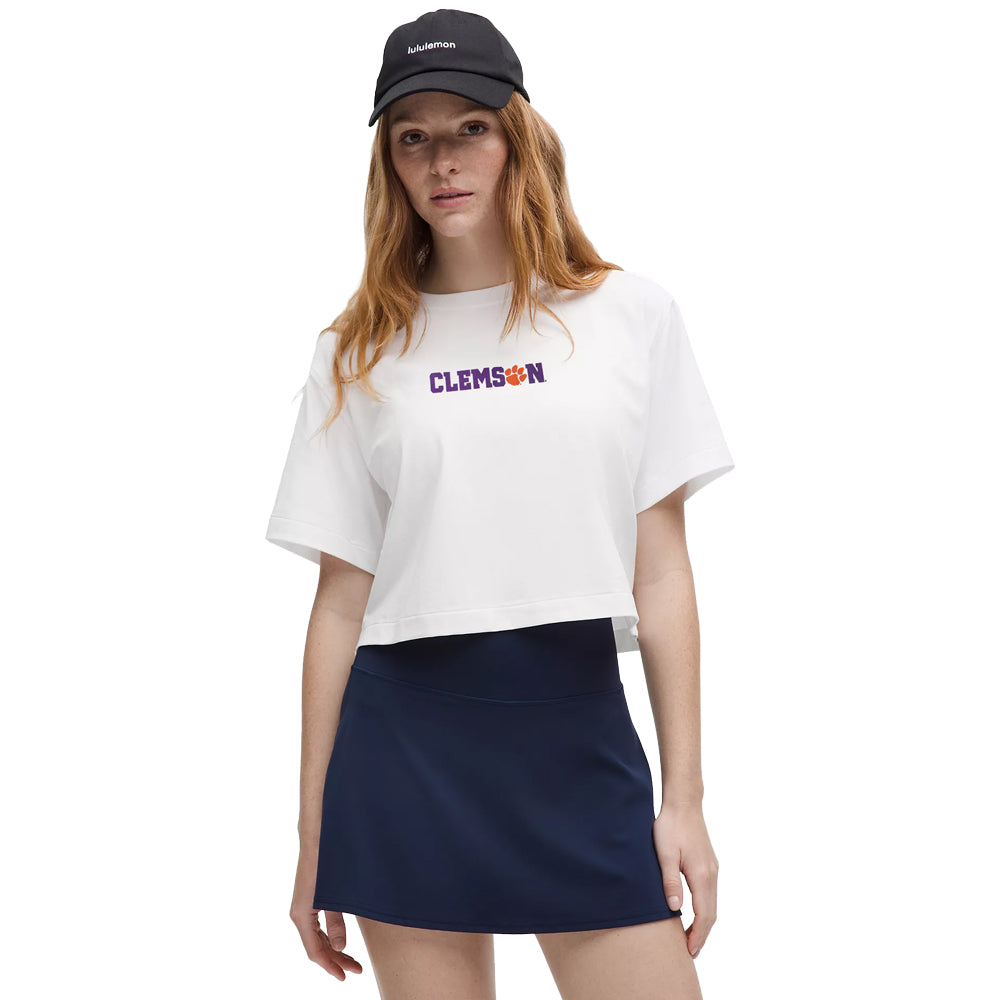 Clemson lululemon Women's Paw Hammer All Yours Organic Cotton Cropped T-Shirt - WHITE