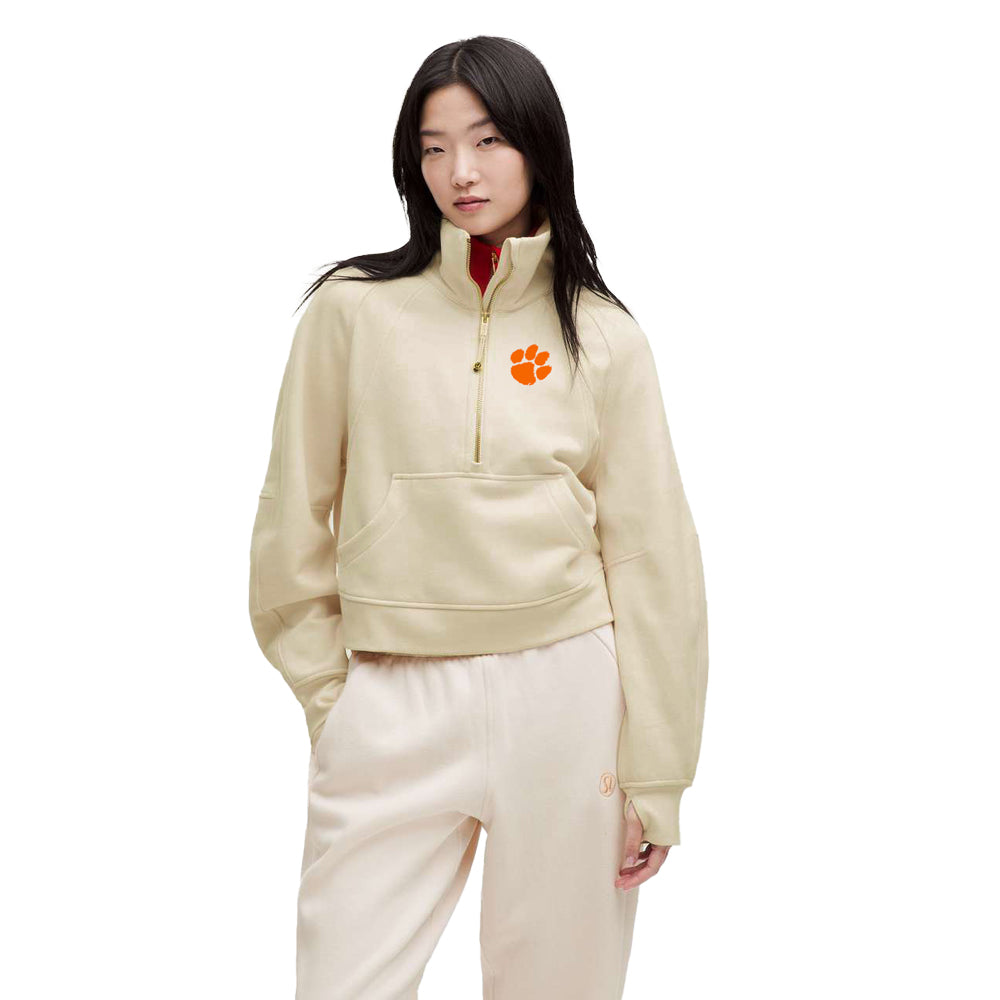 Clemson lululemon Women's Scuba Funnel Neck Gold Zipper Half Zip - IVORY