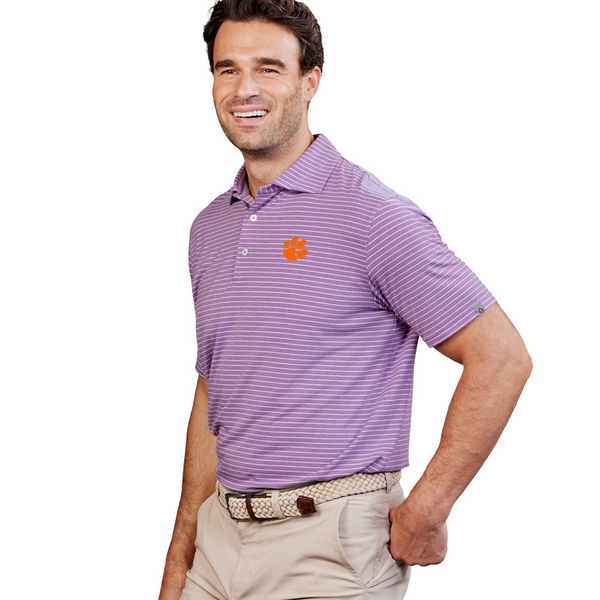 Clemson tasc Cloud Brookline Stripe Polo  - PURPLE