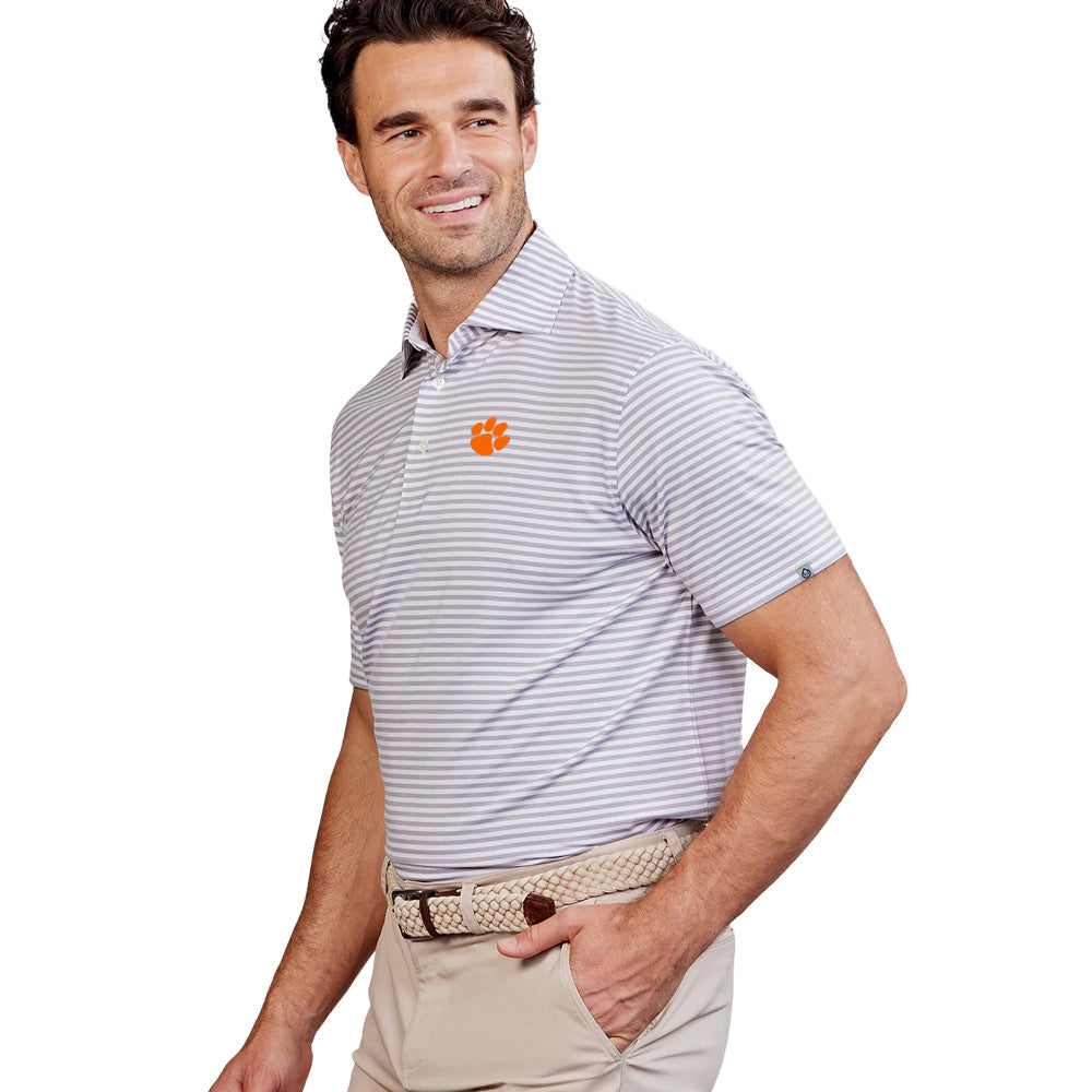 Clemson tasc Performance Stripe Polo - SILVER