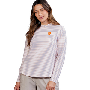 Clemson tasc Women’s Striped Recess Lightweight Hoodie - WHITE