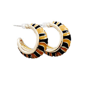 Enamel Tiger Hoop Earrings