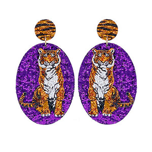 Glitter Oval Full Tiger Earrings