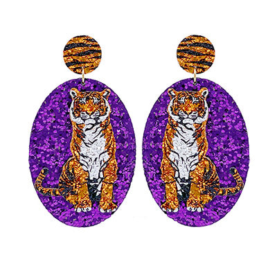 Glitter Oval Full Tiger Earrings
