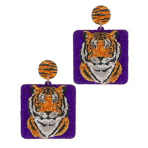 Glitter Square Tiger Face Earrings