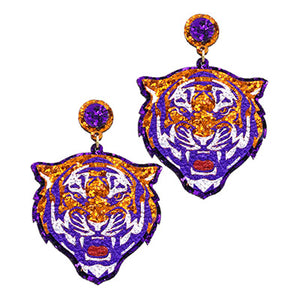 Glitter Tiger Face Earrings