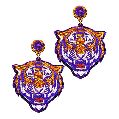Glitter Tiger Face Earrings