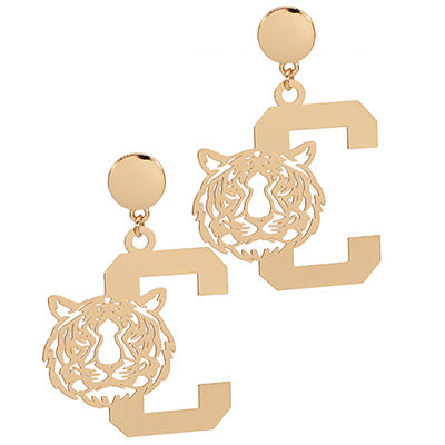 Gold Letter C Tiger Earrings