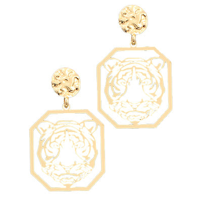 Gold Tiger Octagon Earrings