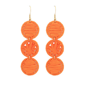 Orange 3 Circle Raffia Earrings