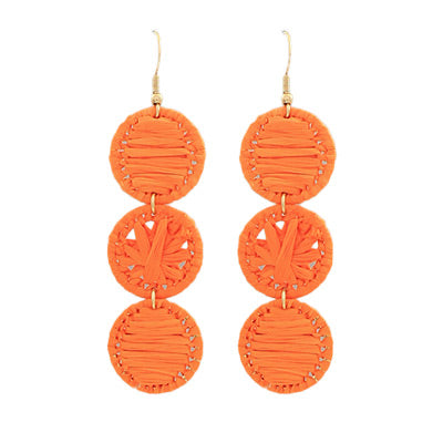 Orange 3 Circle Raffia Earrings