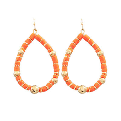 Orange Disk Bead Teardrop Earrings