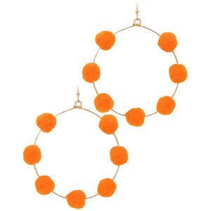 Orange Felt Ball Hoop Earrings
