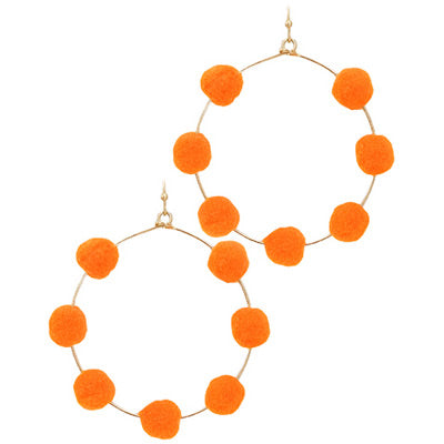 Orange Felt Ball Hoop Earrings
