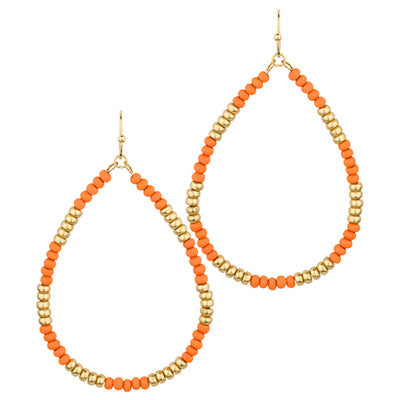 Orange Metal Bead Teardrop Earrings