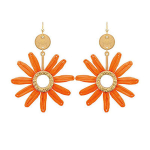 Orange Raffia Flower Drop Earrings