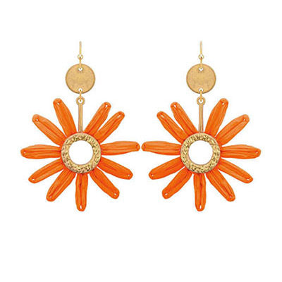 Orange Raffia Flower Drop Earrings