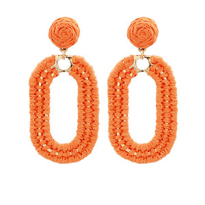 Orange Raffia Oval Dangle Earrings