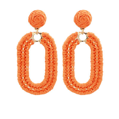 Orange Raffia Oval Dangle Earrings