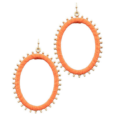 Orange Raffia Oval Deco Spike Earrings
