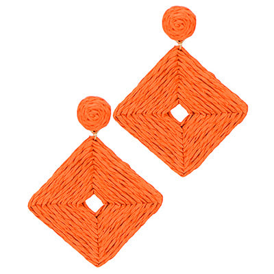 Orange Raffia Wrap Square Earrings