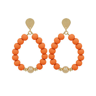 Orange and Gold Clay Ball Accent Earrings