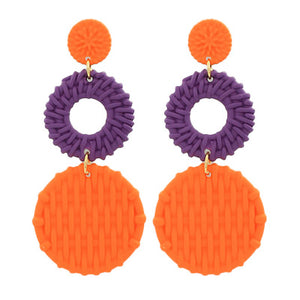 Orange and Purple 3 Disc Earrings