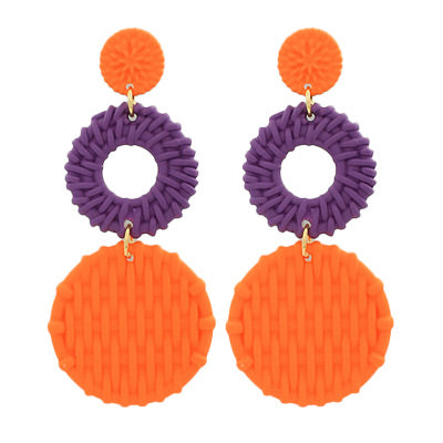 Orange and Purple 3 Disc Earrings
