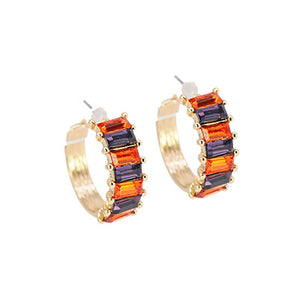 Orange and Purple Baguette Glass Hoops