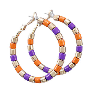 Orange and Purple Color Coat Circle Hoop Earrings
